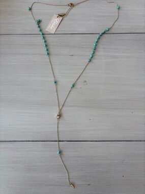 ettika Gold Plated Lariat Necklace with Turquoise Beads NWT